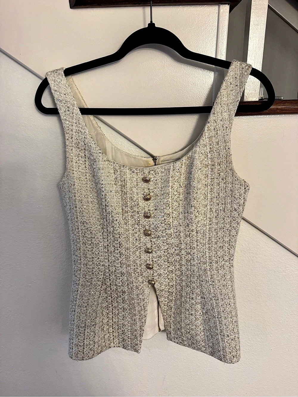 Cami NYC Rosita Tweed Top White & Gold Size 4